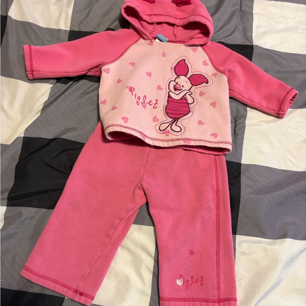 Vintage Pink Disney Piglet Baby Outfit 12-18 Months